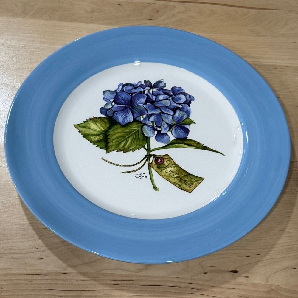Jef By Ter Steege Hydrangea Dinner Plates Set 4 Blue Floral Cottage Decor Dining